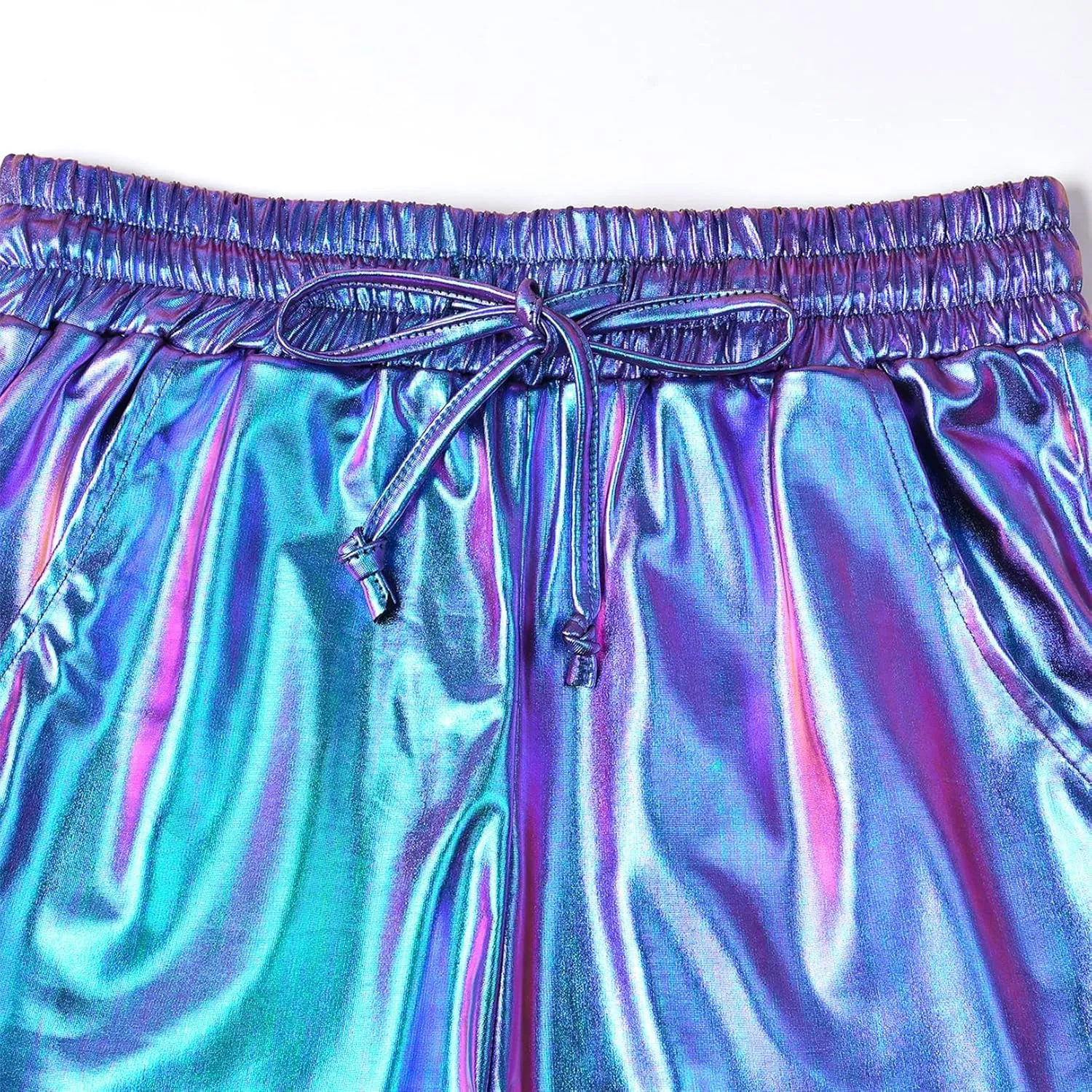 Women's Metallic Shorts Yoga Shiny Sparkly Hot Drawstring Outfit Short Pants