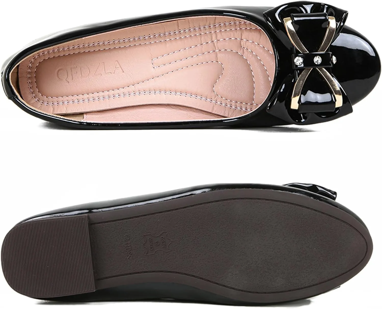 Women's Round Toe Leather Flats Cute Bow Ballet Flats Dress Shoes Comfort Slip on Flat Shoe