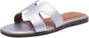 Women's Wide Width Leather Flat Sandals Slipper 2025 Summer Fashion Comfortable Memory Foam Slides for Women Footwear