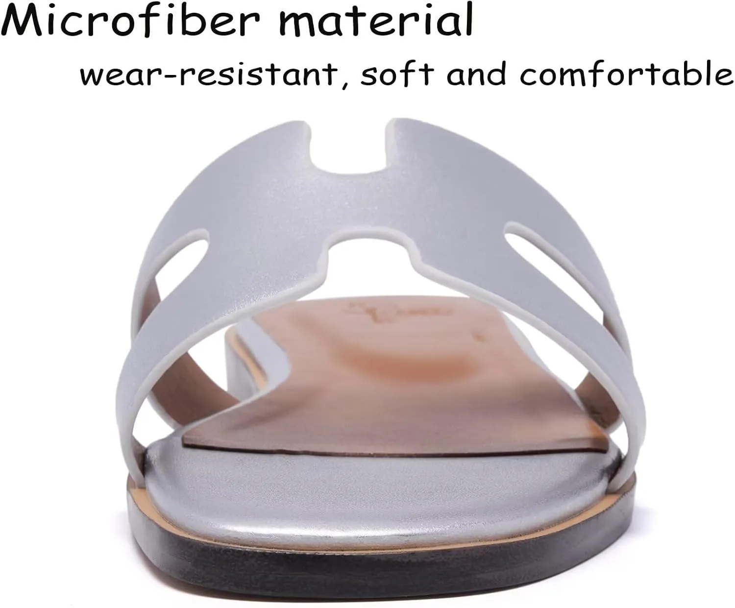 Women's Wide Width Leather Flat Sandals Slipper 2025 Summer Fashion Comfortable Memory Foam Slides for Women Footwear