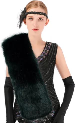 Womens Winter Long Faux Fur Scarf Collar Shawl Stole 1920s Shawl Collar Dress
