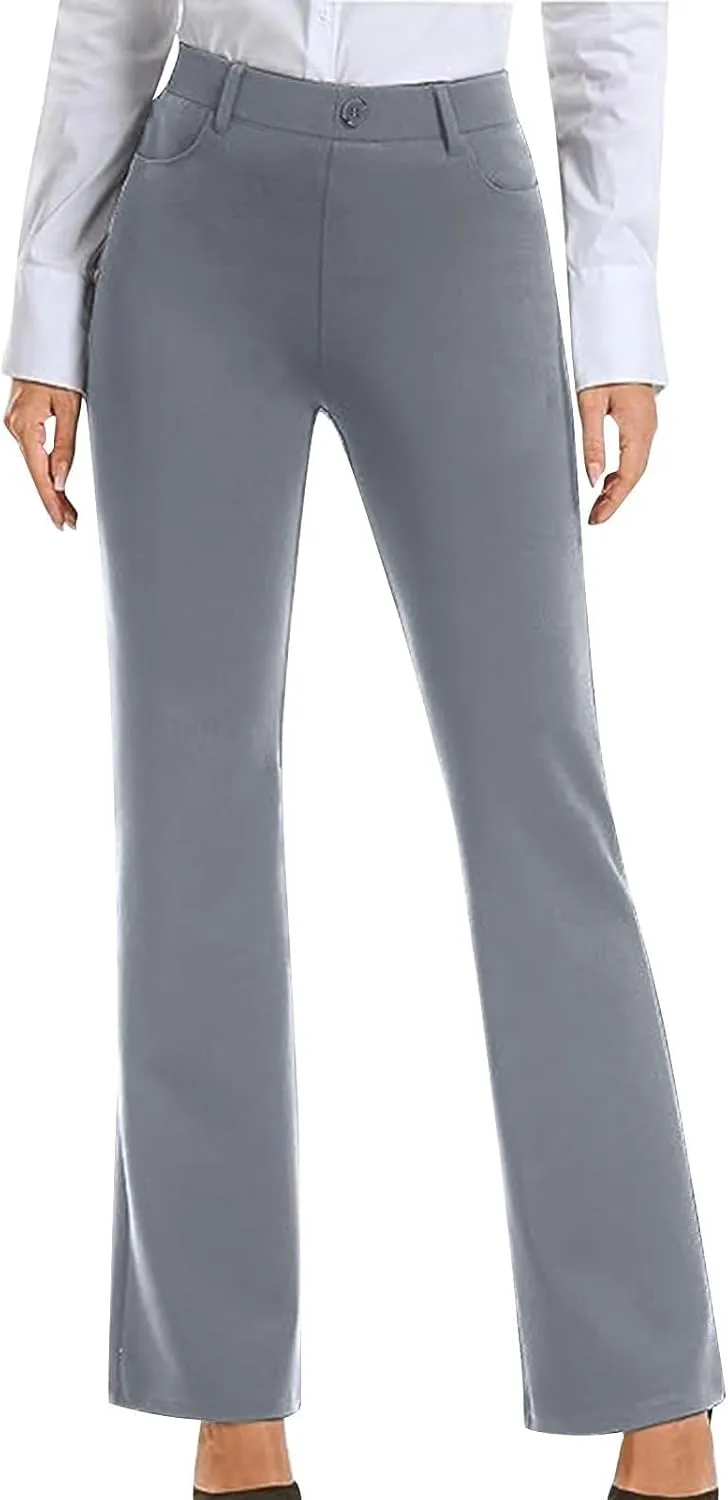 Work Pants Women Business Casual Dress Pants Bootcut Trousers Pants with Pockets Ladies High Waisted Pants