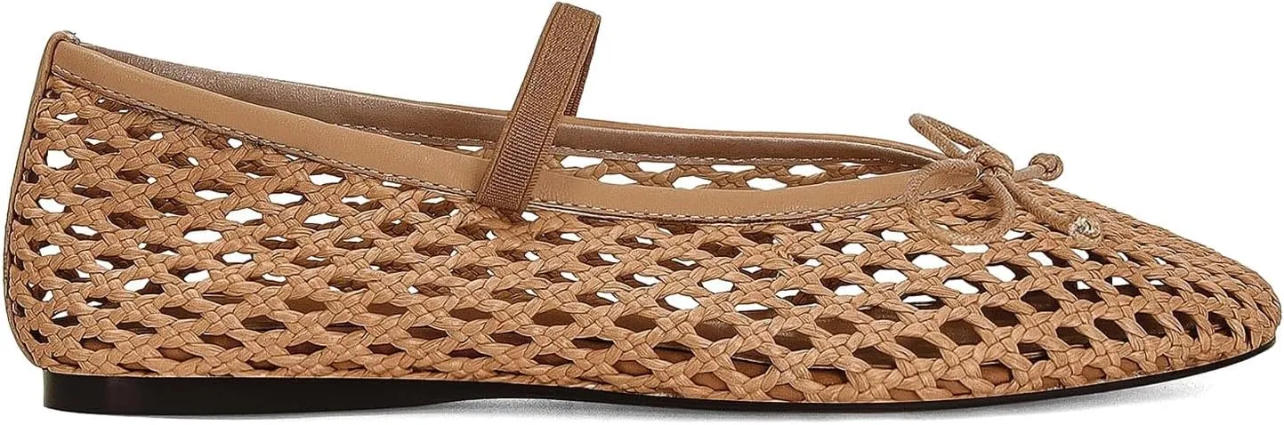 Woven Ballet Flats for Women Cute Raffia Mary Janes Bow Elastic Strap Summer Straw Comfortable Casual Dressy Shoes