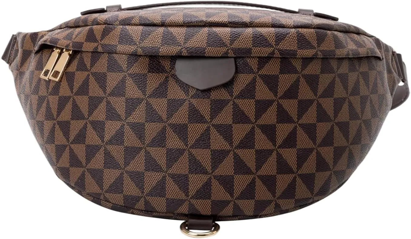 Xehuro Belt Bag for Women Fanny Pack Chest Bag Daypack Bum Bag Checkered Bag Multi Color (Brown)