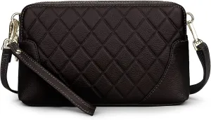 YALUXE Womens Wristlet Real Leather Quilted double zippers Large Clutch Wallet Shoulder Strap