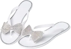 YANWENFANG Women Flip Flops Jelly Thong Waterproof Bow Summer Beach Rain Casual PVC Boho Vacation Flat Sandals