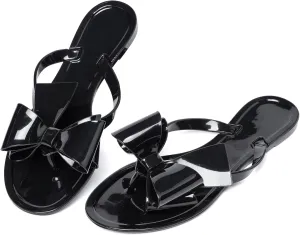 YANWENFANG Women Flip Flops Jelly Thong Waterproof Bow Summer Beach Rain Casual PVC Boho Vacation Flat Sandals