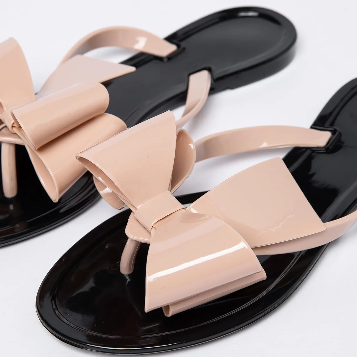 YANWENFANG Women Flip Flops Jelly Thong Waterproof Bow Summer Beach Rain Casual PVC Boho Vacation Flat Sandals