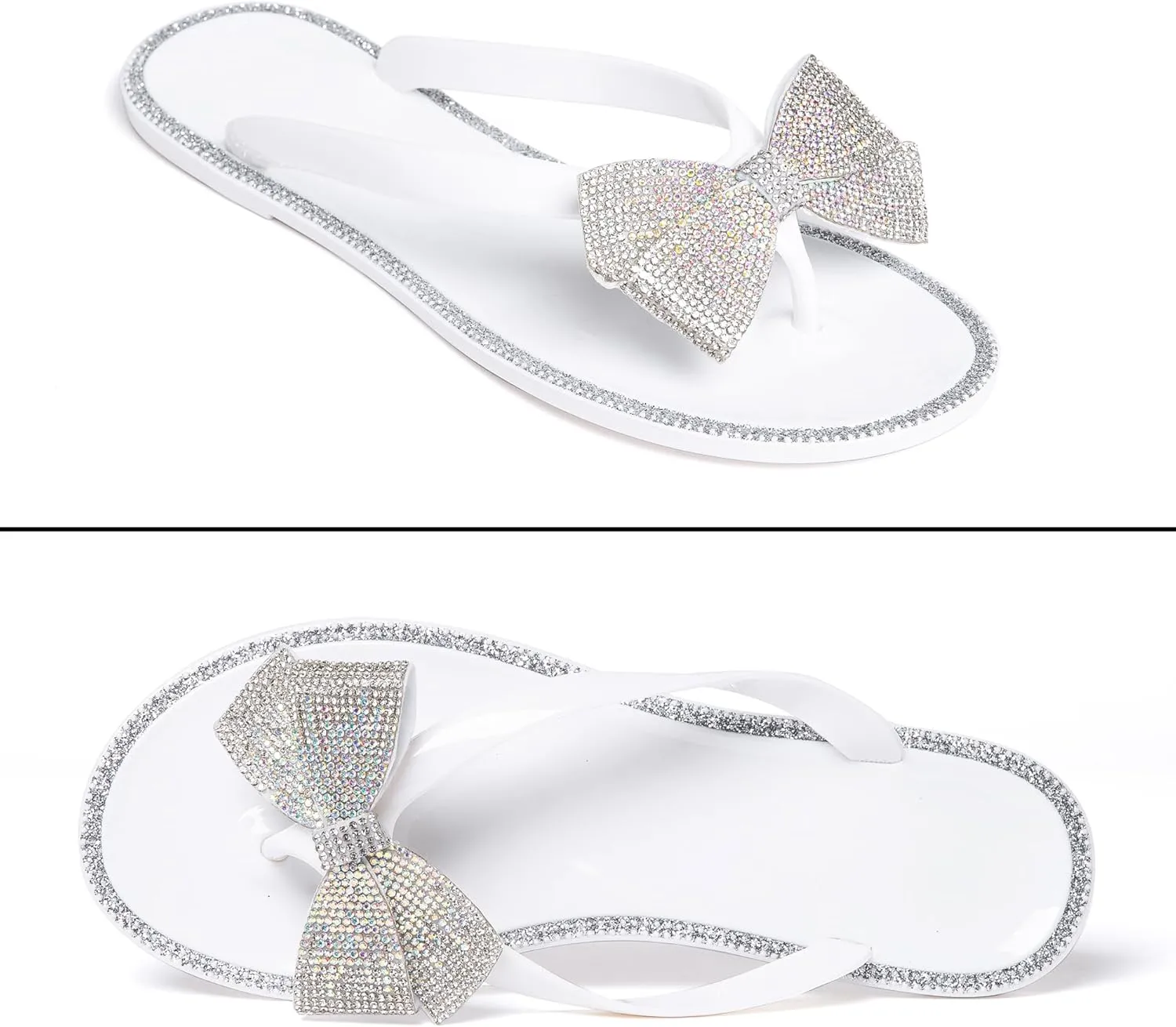 YANWENFANG Women Flip Flops Jelly Thong Waterproof Bow Summer Beach Rain Casual PVC Boho Vacation Flat Sandals