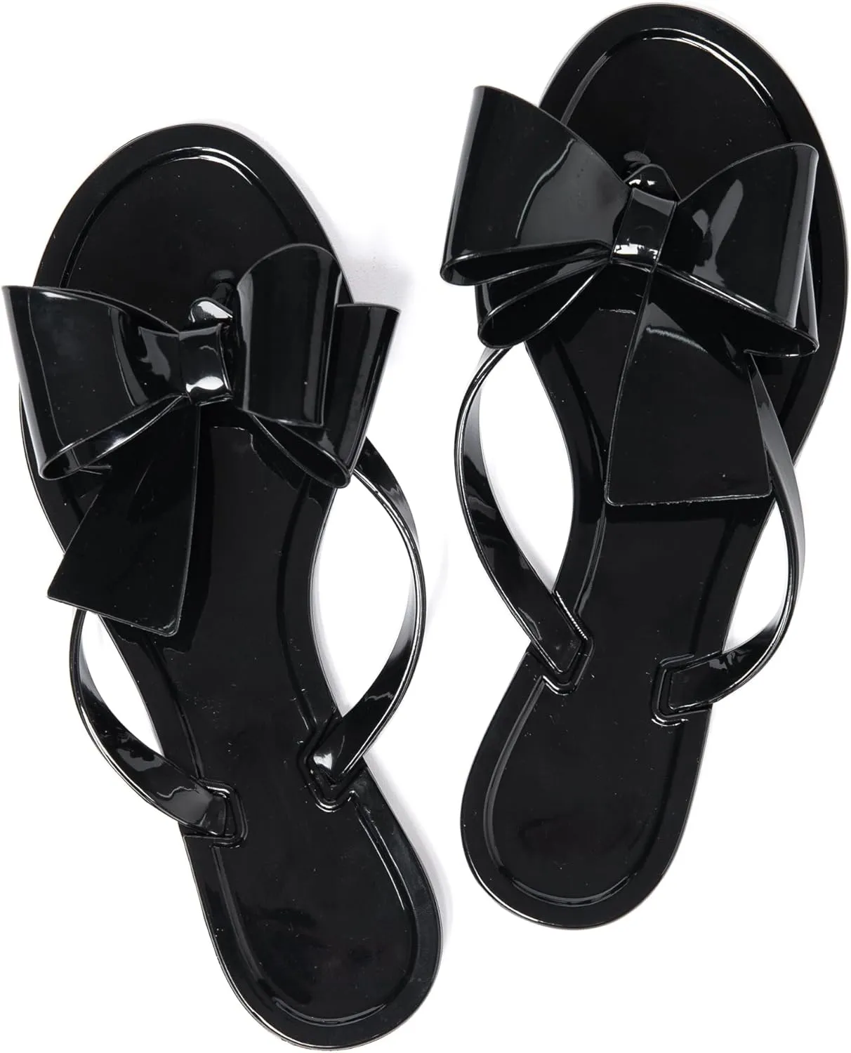 YANWENFANG Women Flip Flops Jelly Thong Waterproof Bow Summer Beach Rain Casual PVC Boho Vacation Flat Sandals