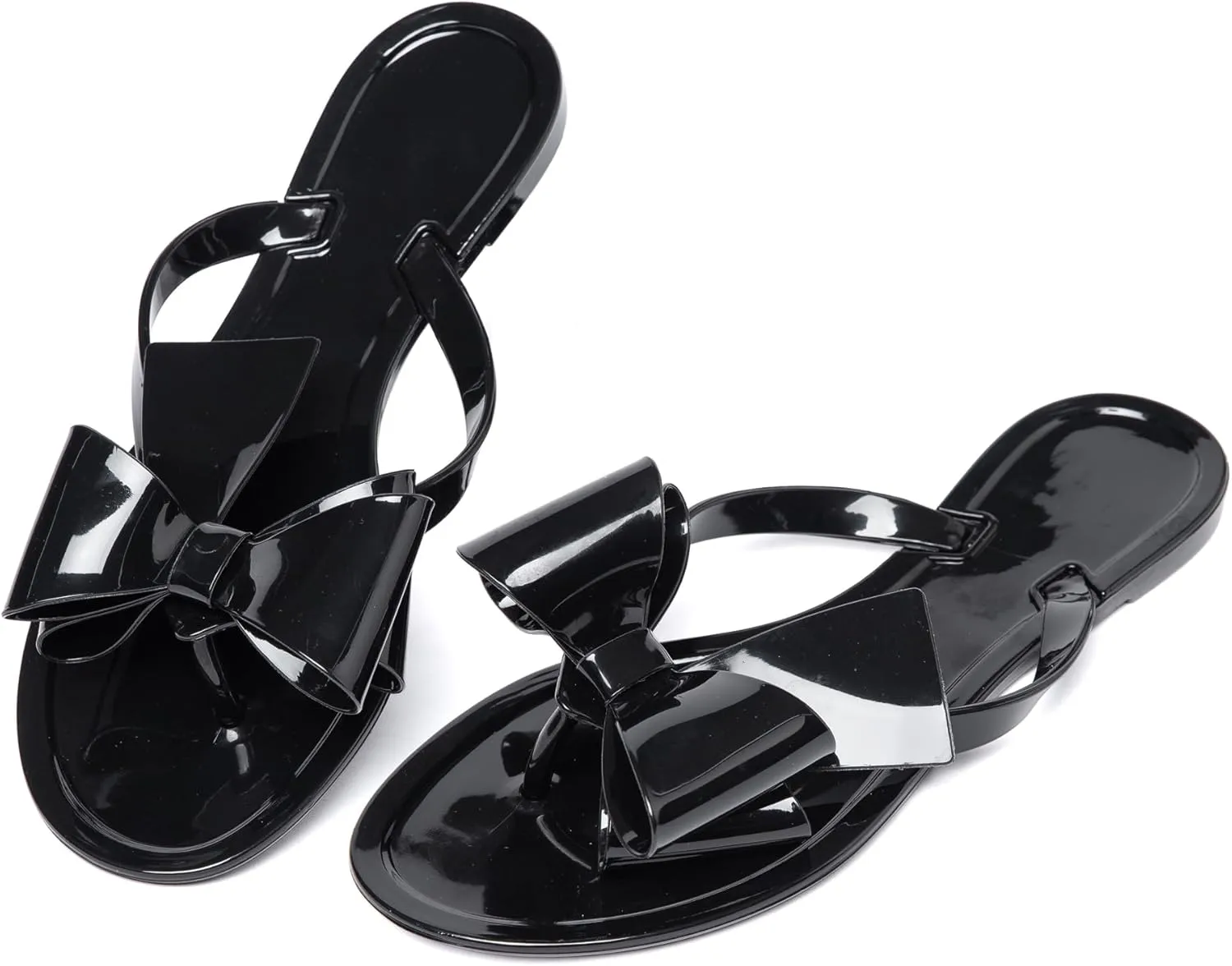 YANWENFANG Women Flip Flops Jelly Thong Waterproof Bow Summer Beach Rain Casual PVC Boho Vacation Flat Sandals