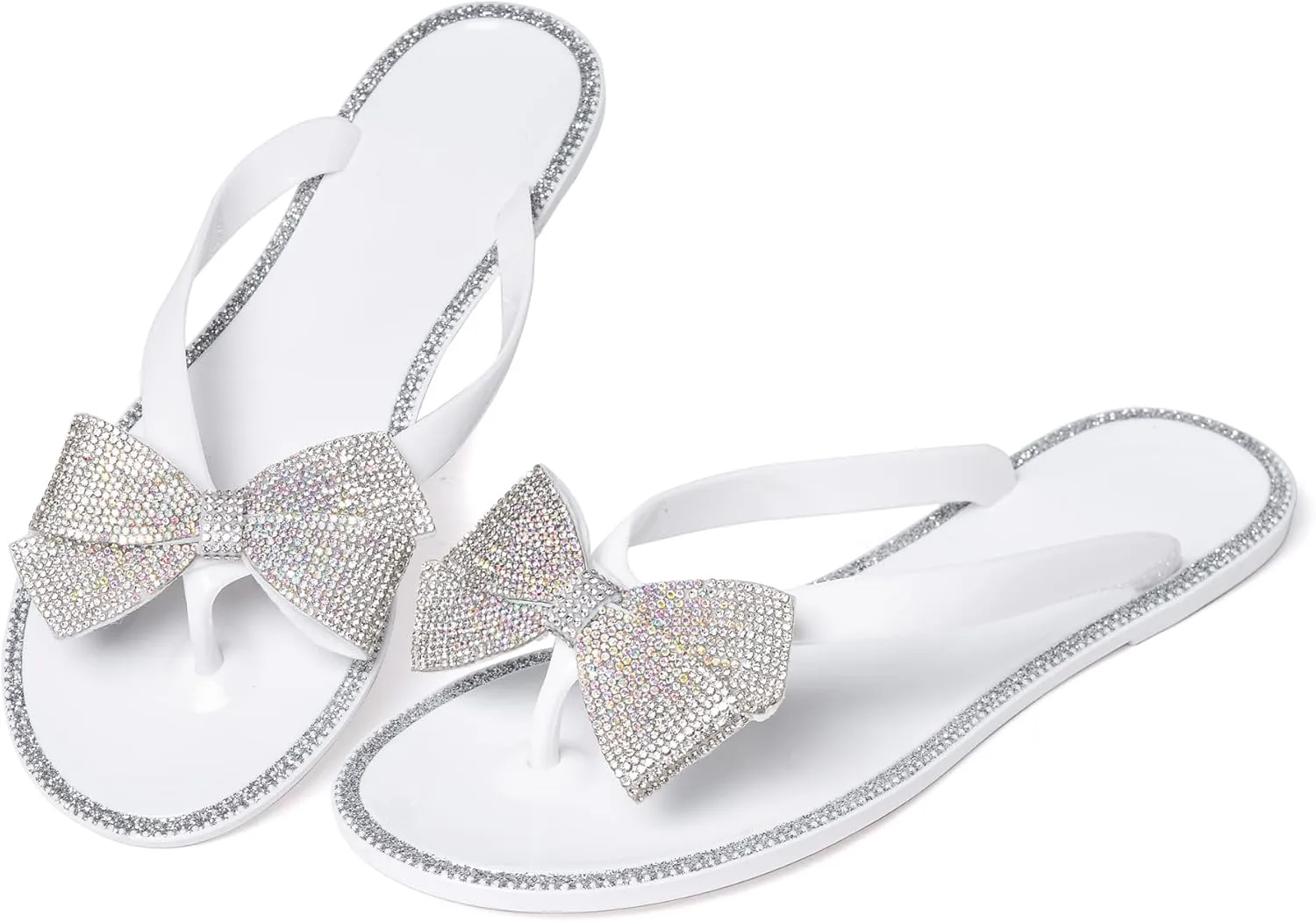 YANWENFANG Women Flip Flops Jelly Thong Waterproof Bow Summer Beach Rain Casual PVC Boho Vacation Flat Sandals
