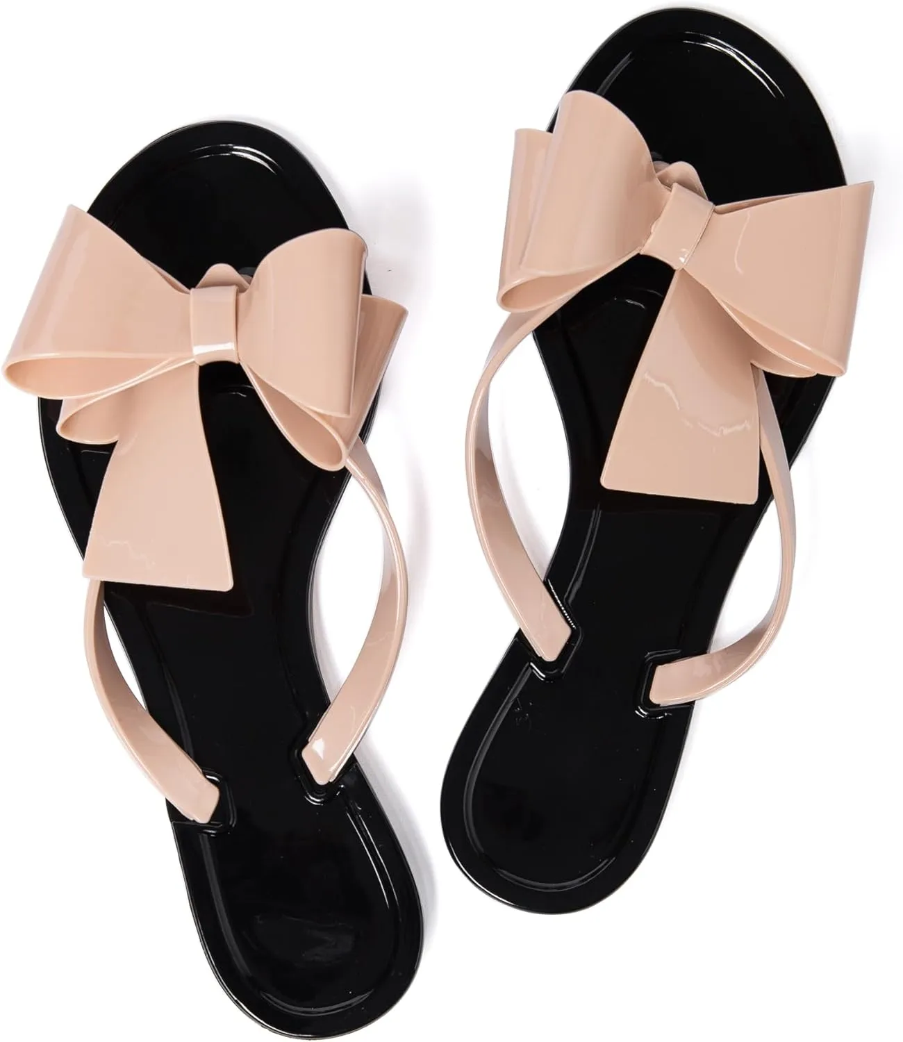 YANWENFANG Women Flip Flops Jelly Thong Waterproof Bow Summer Beach Rain Casual PVC Boho Vacation Flat Sandals