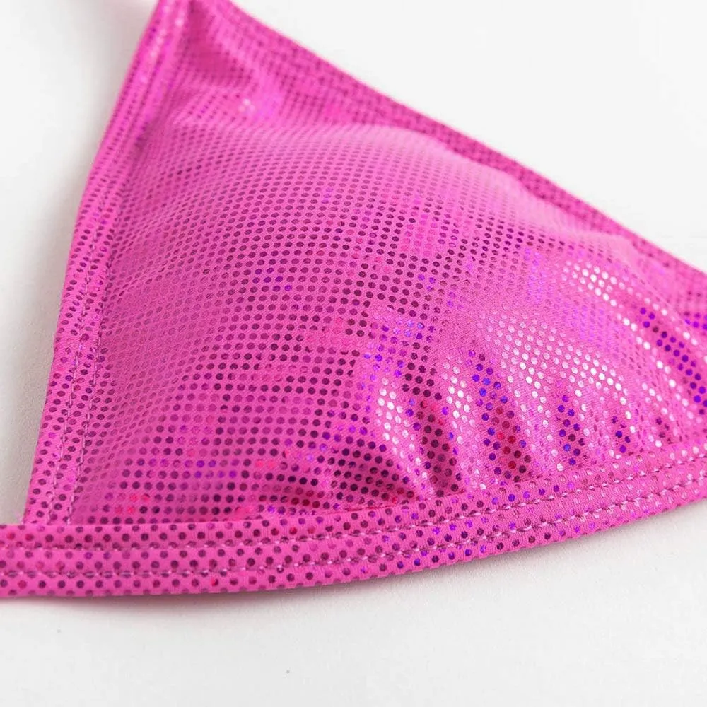 YAUASOPA Women Shiny Bikini Micro Sexy String Two Pieces Swimsuit Female Thong Swimwear