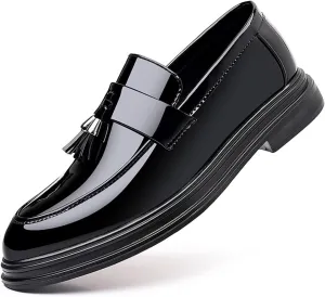 Yuizko Men's Patent Leather Slip-On Tassel Dress Loafers Casual Non-Slip Lightweight Penny Formal Shoes Fashion Business Party Wedding Prom Leather Shoes