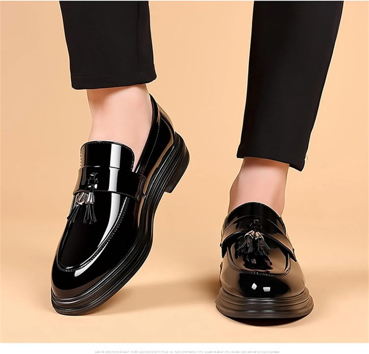 Yuizko Men's Patent Leather Slip-On Tassel Dress Loafers Casual Non-Slip Lightweight Penny Formal Shoes Fashion Business Party Wedding Prom Leather Shoes