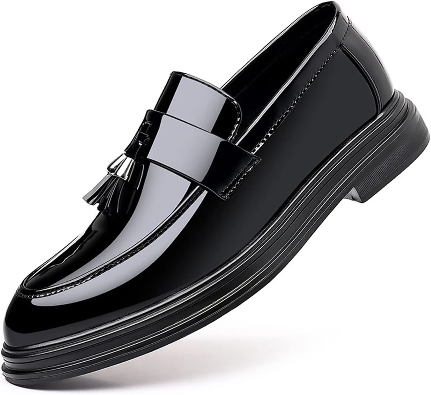 Yuizko Men's Patent Leather Slip-On Tassel Dress Loafers Casual Non-Slip Lightweight Penny Formal Shoes Fashion Business Party Wedding Prom Leather Shoes
