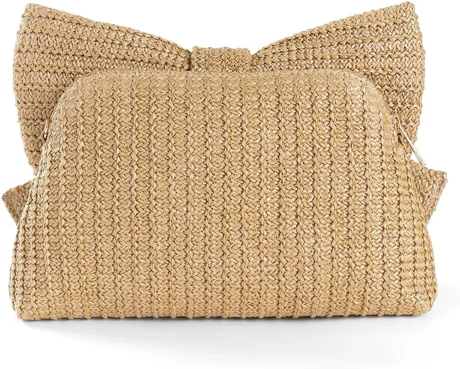 YYW Women Straw Clutch Purse Woven Bowknot Envelope Handbag Wedding Clutch Bag for Vocation Party