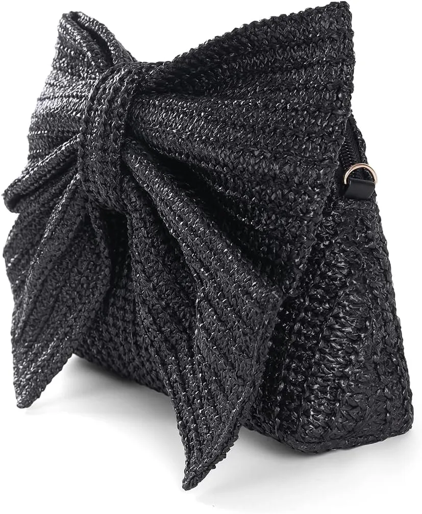 YYW Women Straw Clutch Purse Woven Bowknot Envelope Handbag Wedding Clutch Bag for Vocation Party