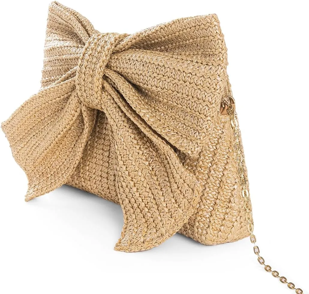 YYW Women Straw Clutch Purse Woven Bowknot Envelope Handbag Wedding Clutch Bag for Vocation Party