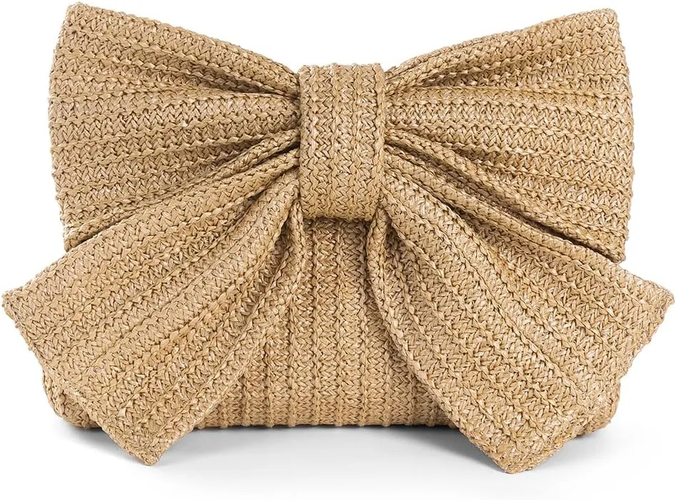 YYW Women Straw Clutch Purse Woven Bowknot Envelope Handbag Wedding Clutch Bag for Vocation Party