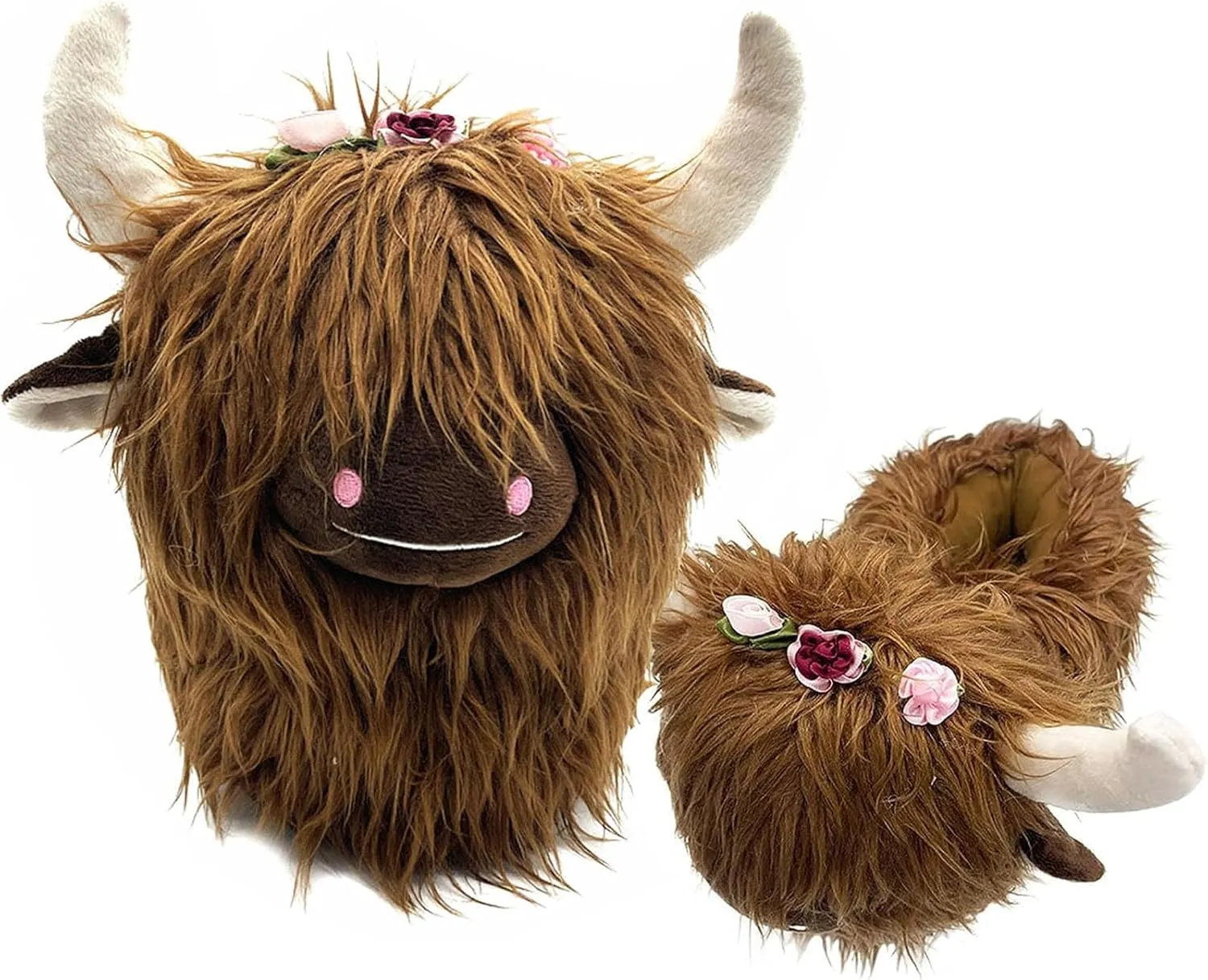 Zureto Highland Cow Plush Scottish Cow Slippers, Soft Warm Animal Home Indoor Shoes