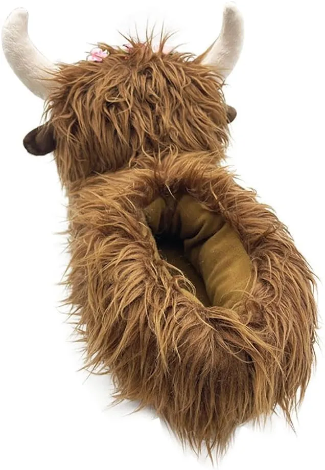 Zureto Highland Cow Plush Scottish Cow Slippers, Soft Warm Animal Home Indoor Shoes
