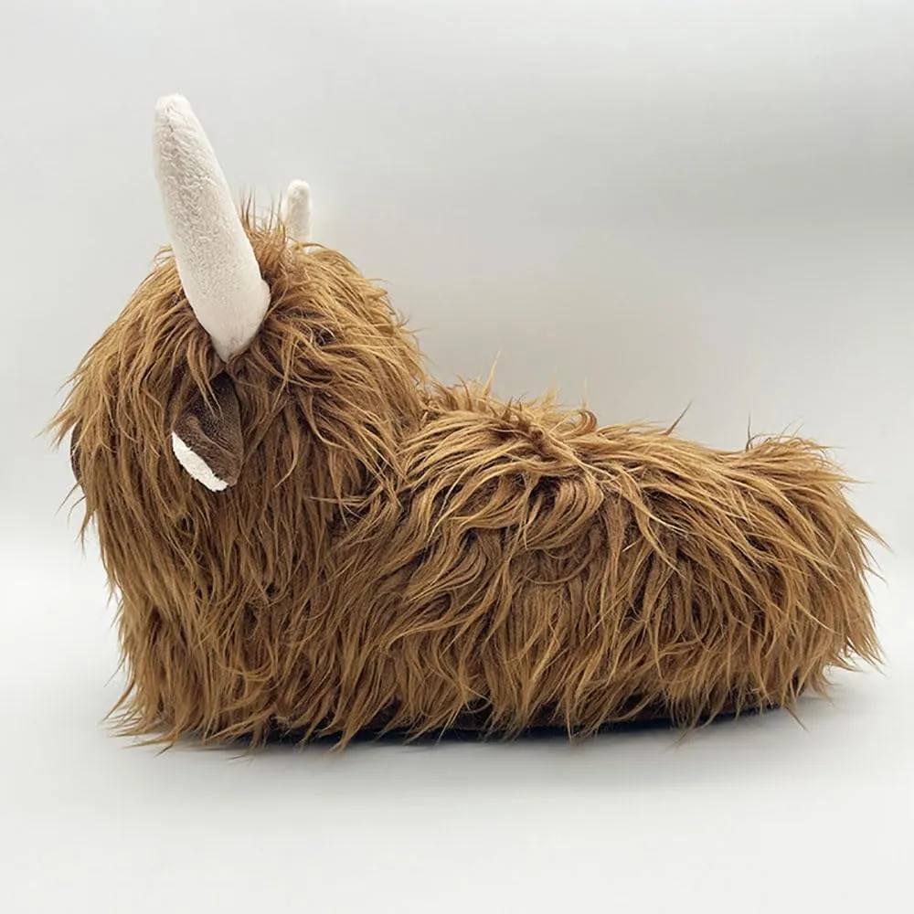 Zureto Highland Cow Plush Scottish Cow Slippers, Soft Warm Animal Home Indoor Shoes