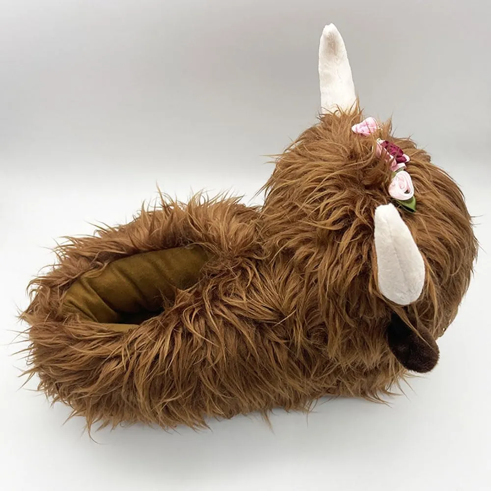 Zureto Highland Cow Plush Scottish Cow Slippers, Soft Warm Animal Home Indoor Shoes
