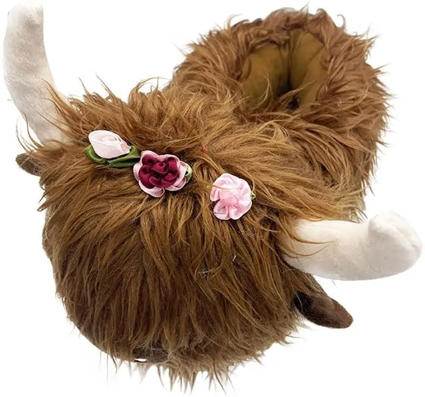Zureto Highland Cow Plush Scottish Cow Slippers, Soft Warm Animal Home Indoor Shoes